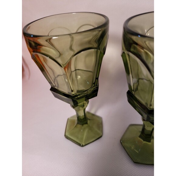 Vintage NOS Fostoria Virginia Green Glass 6” goblets 2PC Juice Wine Stem Glasses - Picture 2 of 3